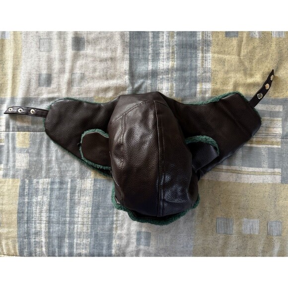 Dark Brown Faux Green Fur Trapper Faux Leather Cosplay Props Winter Hat - Picture 10 of 15